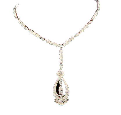 925 Sterling Silver  Sparkling Cubic Zirconia Dangling Chain Necklace  NE2470