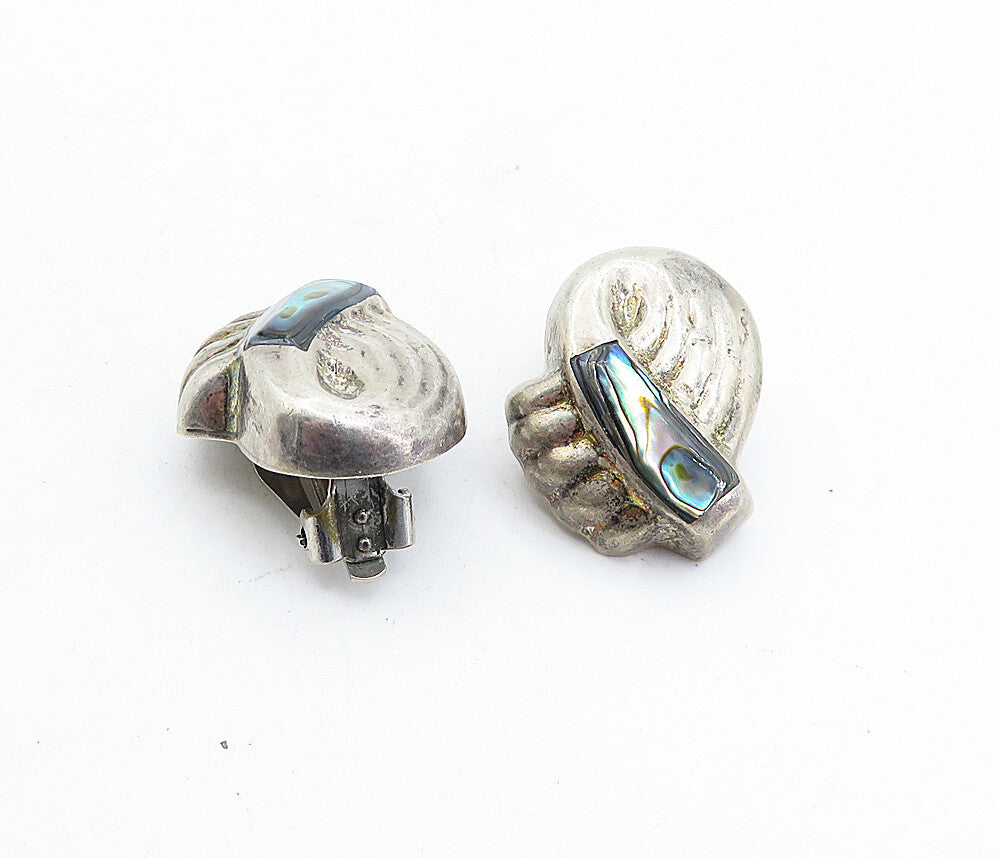 MEXICO 925 Silver  Vintage Abalone Shell Swirl Non Pierce Earrings  EG2687