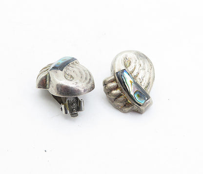 MEXICO 925 Silver  Vintage Abalone Shell Swirl Non Pierce Earrings  EG2687