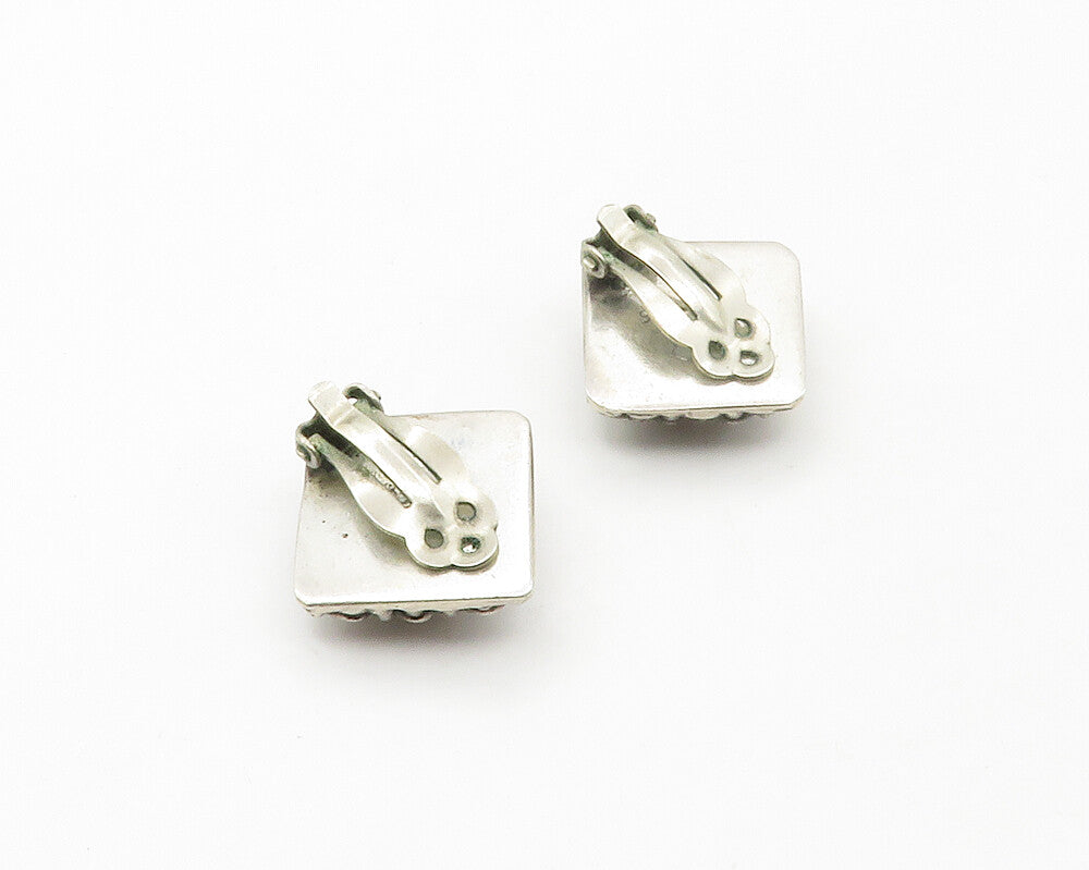 925 Sterling Silver  Vintage Brutalist Woven Square Non Pierce Earrings EG8761