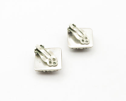 925 Sterling Silver  Vintage Brutalist Woven Square Non Pierce Earrings EG8761