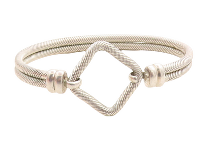 925 Sterling Silver Vintage Shiny Twist Loop Hook Bangle Bracelet BT1737