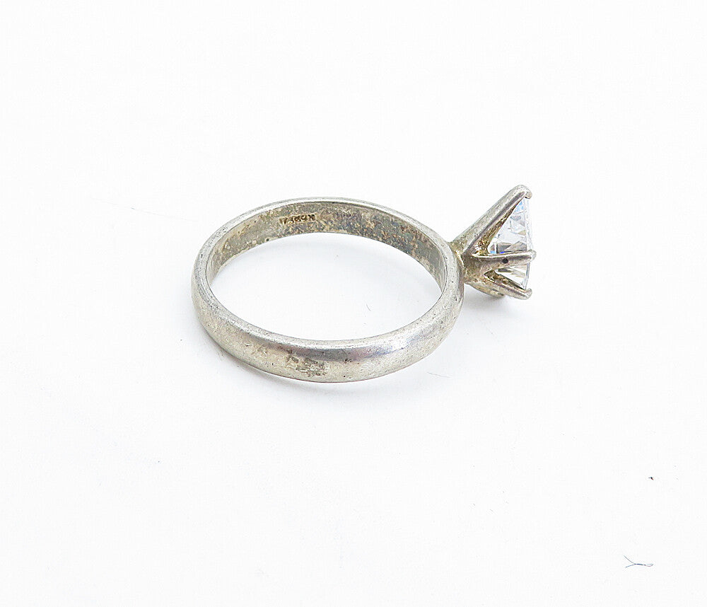 KOREA 925 Sterling Silver  Vintage Cubic Zirconia Solitaire Ring Sz 9  RG4314
