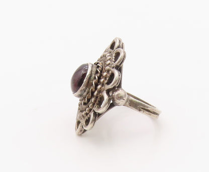 925 Sterling Silver Vintage Ring Classic Garnet Bohemian Flower  Sz 4.5  RG36336