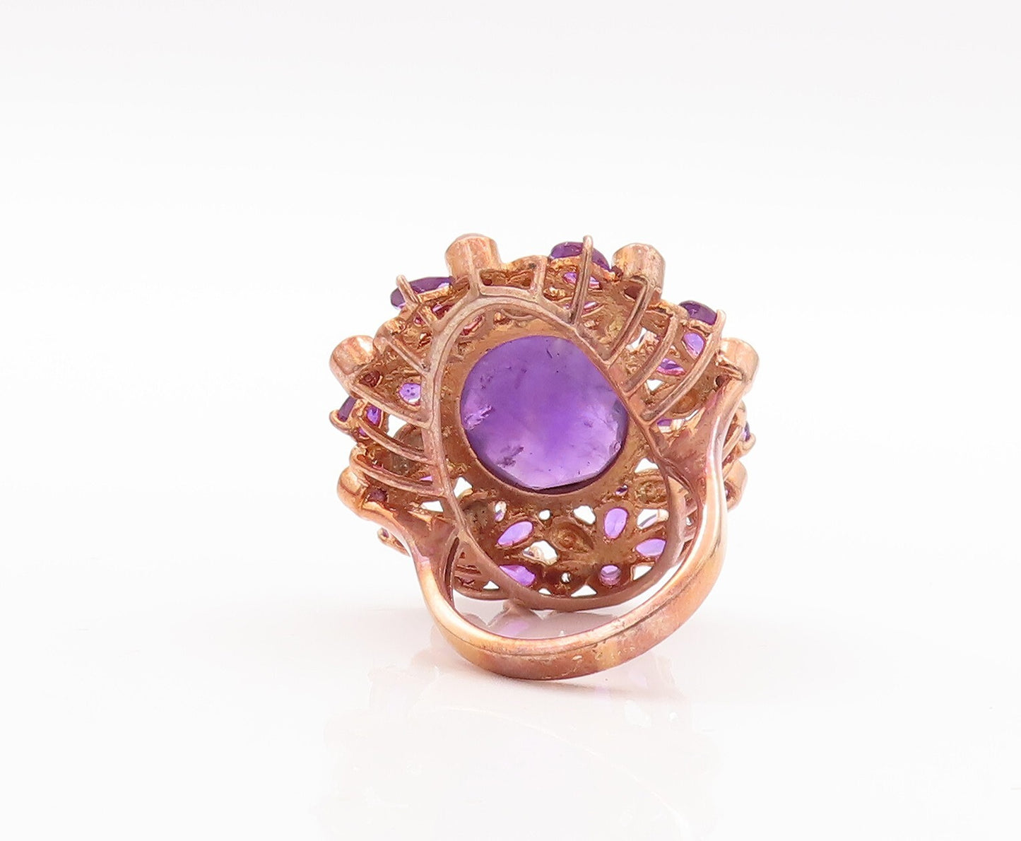 925 Sterling Silver Vintage Ring Rose Gold Plated Amethyst Flower  Sz 7  RG29632