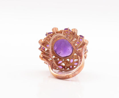 925 Sterling Silver Vintage Ring Rose Gold Plated Amethyst Flower  Sz 7  RG29632