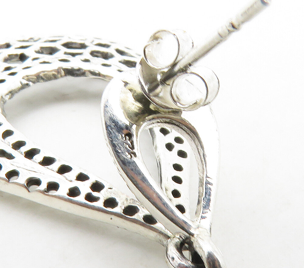 925 Sterling Silver  Shiny Cutout Detail Open Tear Drop Earrings  EG8615