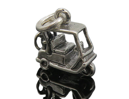 925 Sterling Silver  Vintage Shiny Petite Golf Cart Sports Pendant  PT9077