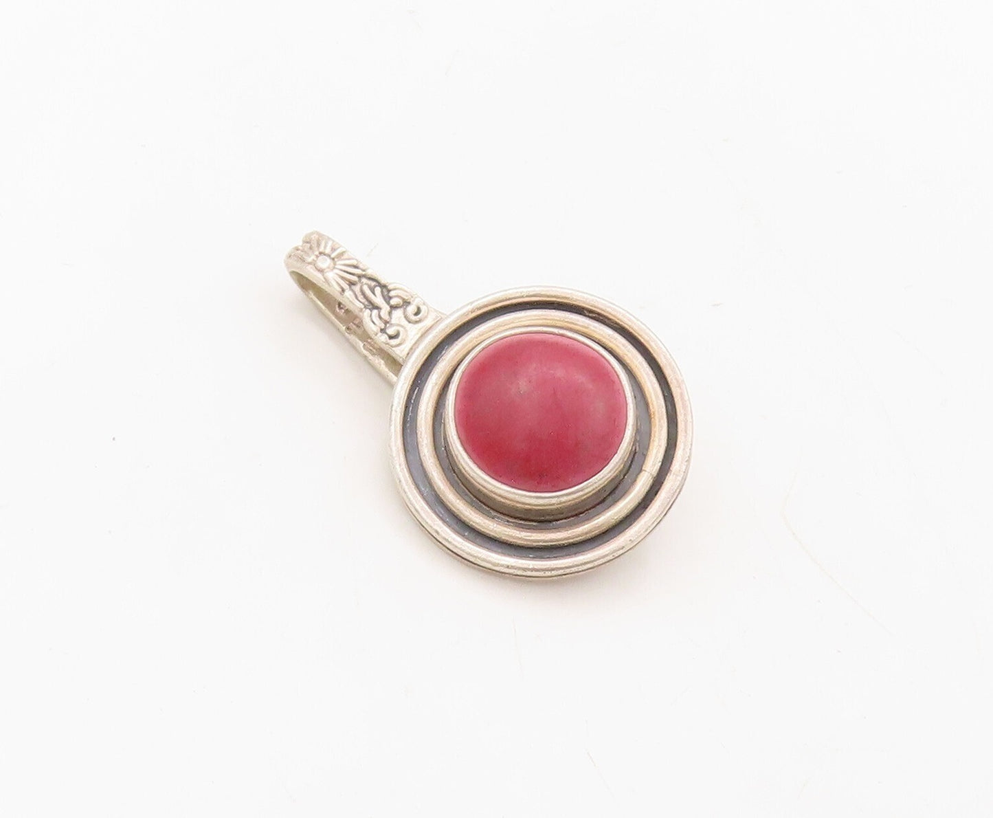 925 Sterling Silver Vintage Tie Clip Floral Carved Red Gemstone Grooved  TR3810