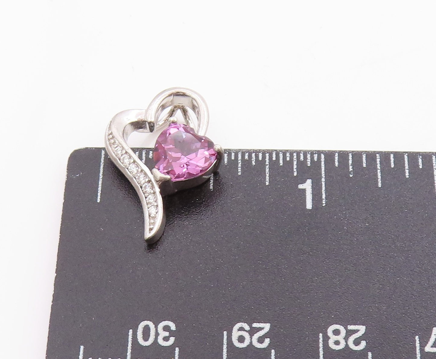 925 Sterling Silver Vintage Pendant Amethyst & CZ Stretched Love Heart  PT24917