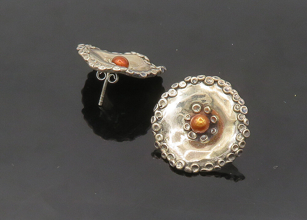 925 Sterling Silver  Vintage Two Tone Modernist Flower Drop Earrings  EG10226