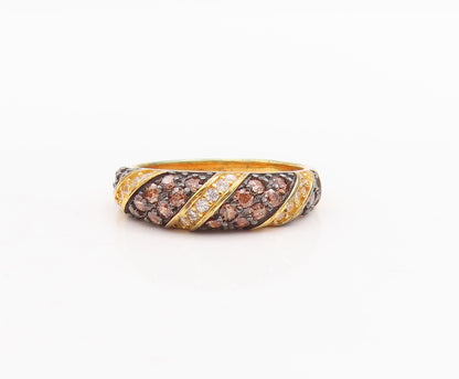 925 Sterling Silver Vintage Ring Gold Plated Smokey Quartz & CZ  Sz 7  RG29037