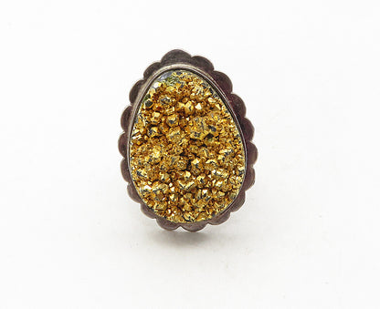 I BELLE 925 Silver  Vintage Large Druzy Stone Cocktail Ring Sz 8.5  RG9470