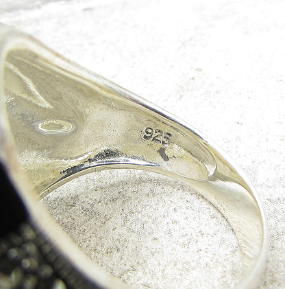 925 Sterling Silver  Bezel Set Opal & Marcasite Cocktail Ring Sz 9  RG1565