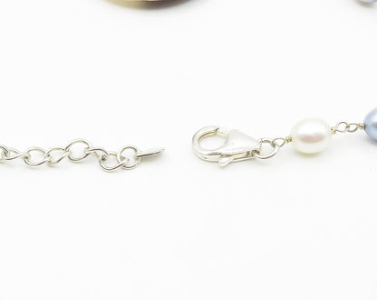 925 Silver  Blue & White Mother Of Pearl & Pearls Beaded Necklace  NE2310