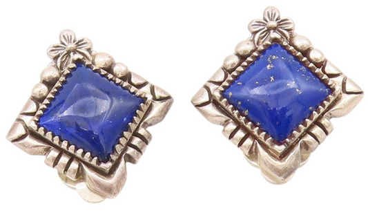 925 Sterling Silver Vintage Earrings CAROL FELLY Lapis Lazuli Clip Back  EG13622
