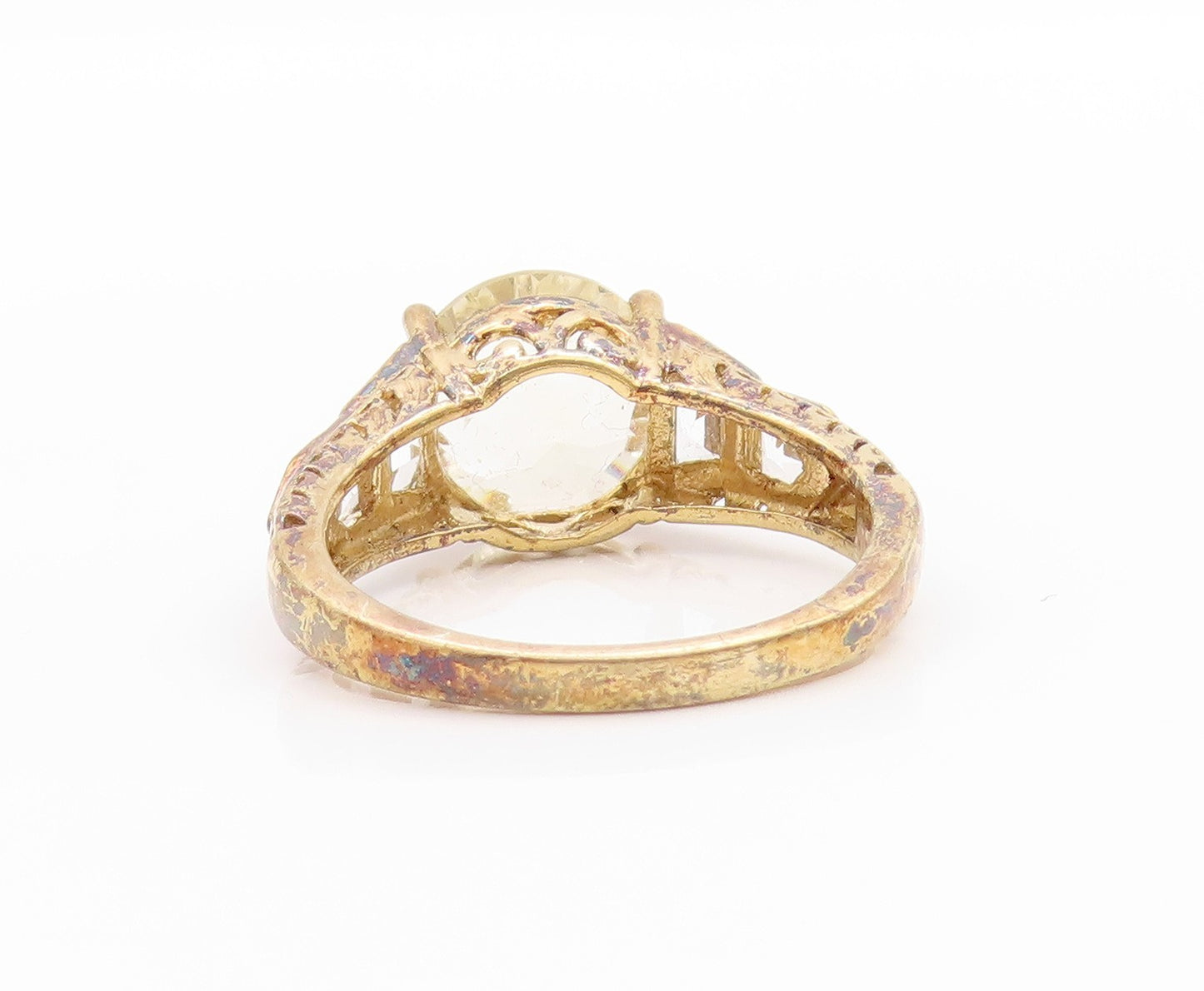 925 Sterling Silver Vintage Ring Gold Plated Swirly Multi Topaz  Sz 10  RG33364