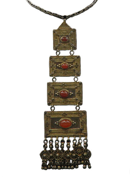 ISRAEL 925 Sterling Silver  Vintage Carnelian Ornate Chain Necklace  NE2781