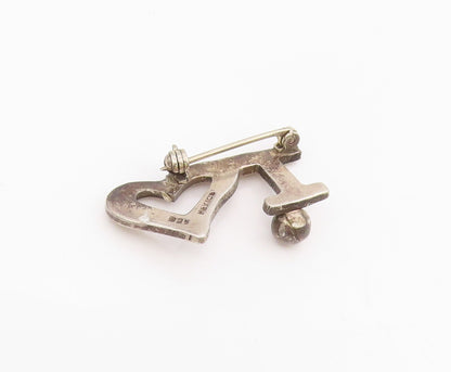 925 Sterling Silver Vintage Brooch Minimalist Open Love Heart Key Pin  BP12151