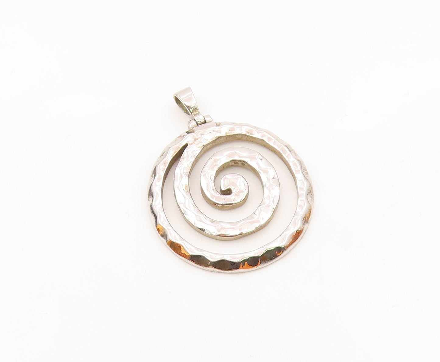 925 Sterling Silver  Vintage Carved Hammered Spiral Drop Pendant  PT21804