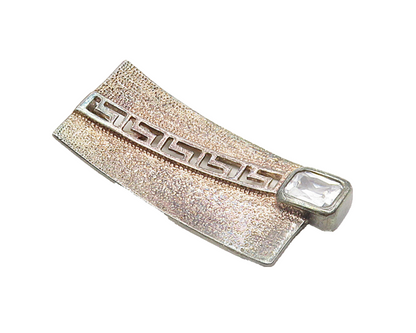925 Sterling Silver  Vintage Cubic Zirconia Greek Key Textured Pendant  PT7083