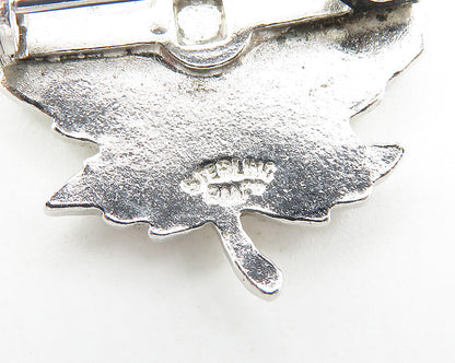925 Sterling Silver  Vintage Enamel Coated Autumn Leaf Brooch Pin  BP4247