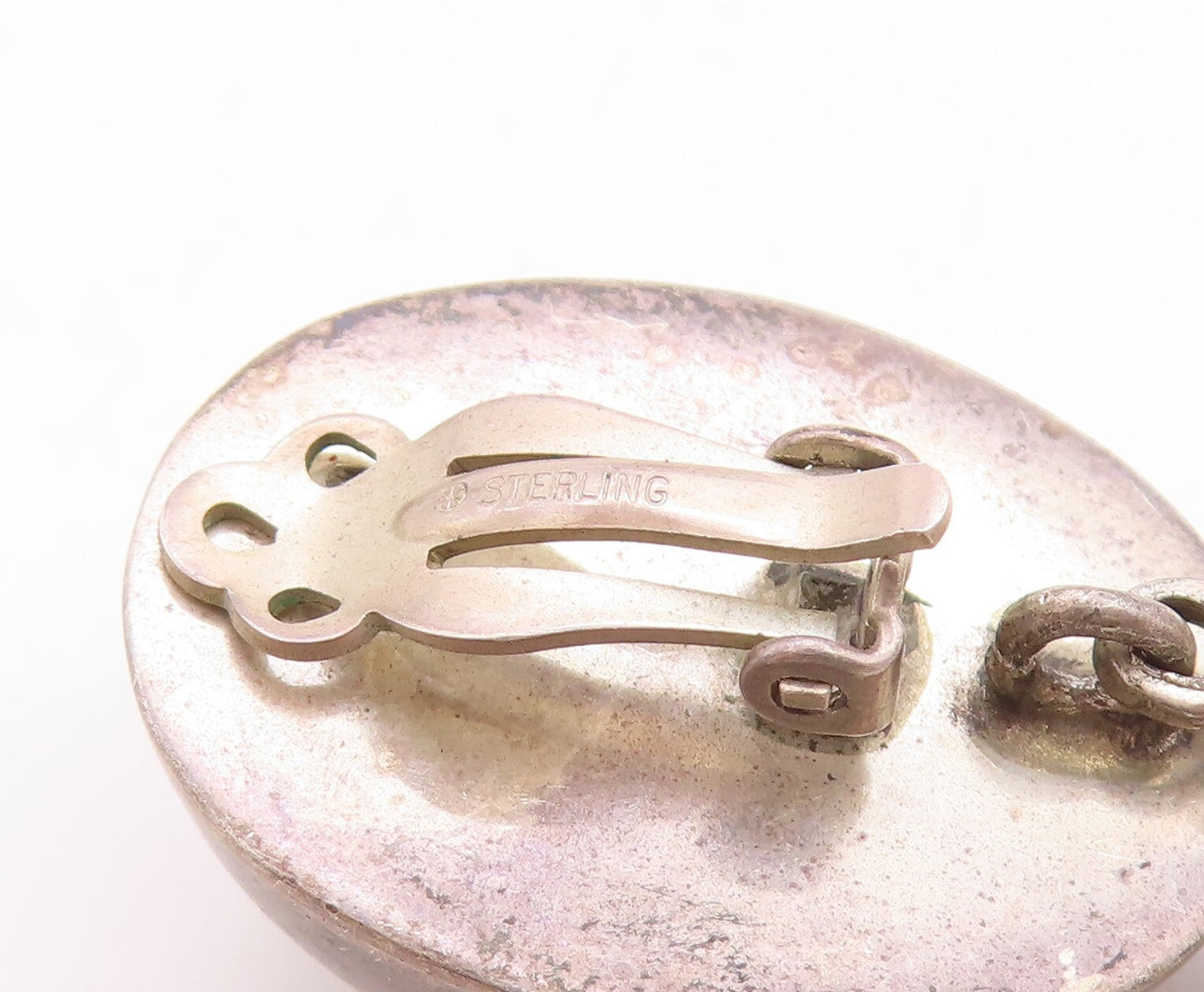 925 Sterling Silver Vintage Earrings MEXICO Dark Tone Puffed Dangling  EG13279