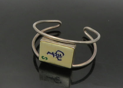 925 Sterling Silver  Vintage Carved Detail Dark Tone Cuff Bracelet  BT8967