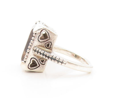 925 Sterling Silver Vintage Ring Rectangle Smoky Quarts Heart Cut  Sz 5  RG31810
