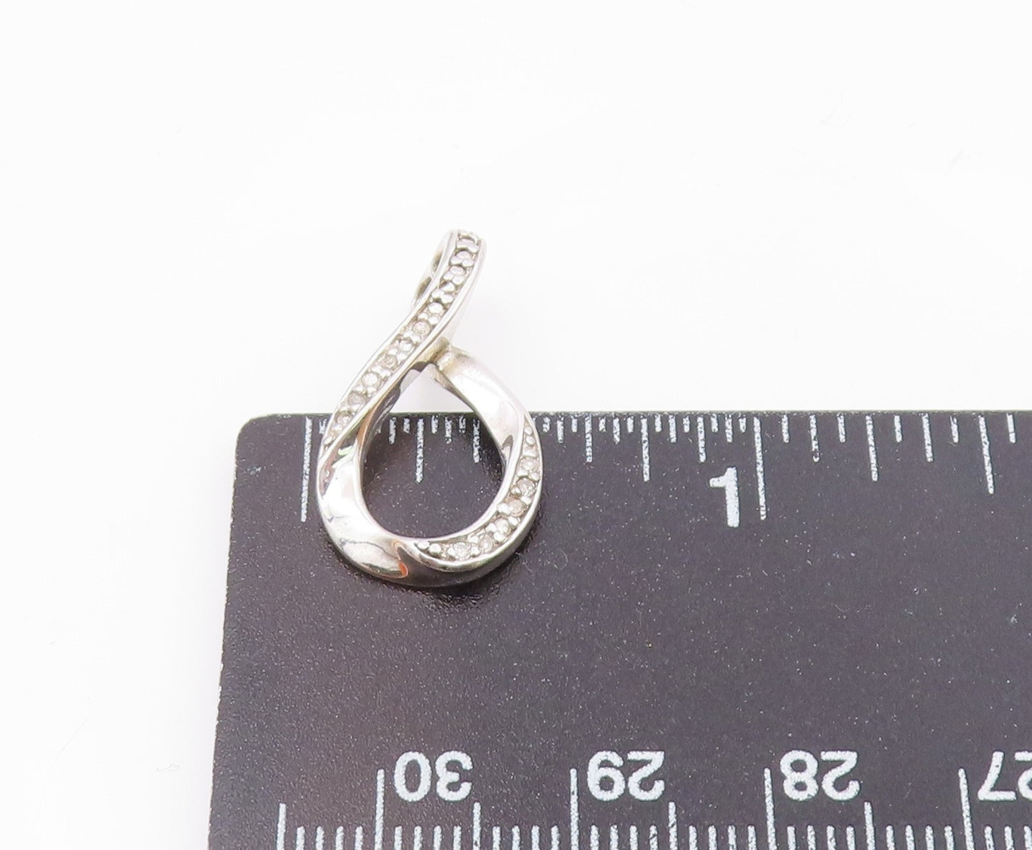 925 Sterling Silver  Vintage Shiny Genuine Diamonds Tear Drop Pendant  PT16610