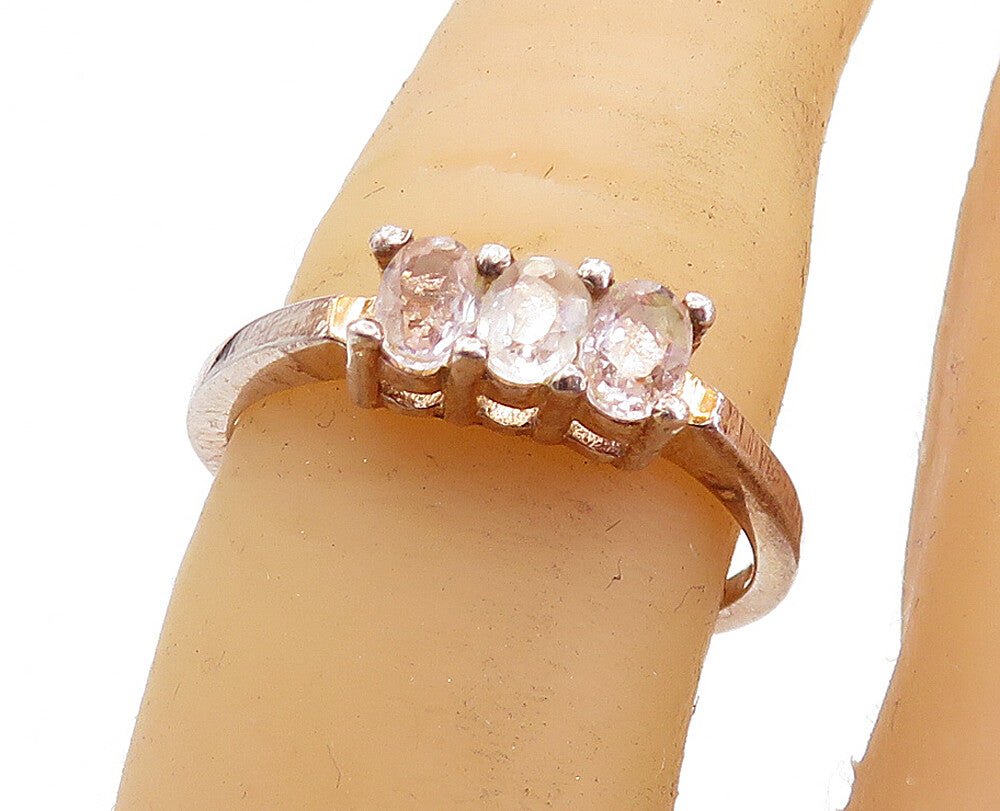 925 Sterling Silver  Vintage Topaz 3 Stone Petite Band Ring Sz 6.5  RG6326