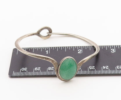 925 Sterling Silver Vintage Bracelet Green Aventurine Modernist Bangle  BT12163