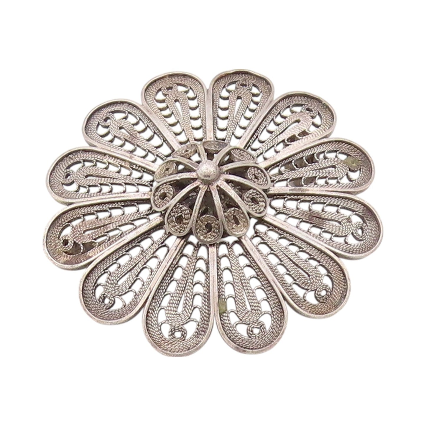 925 Sterling Silver Vintage Brooch Pin ISRAEL Dark Tone Filigree Flower  BP11566