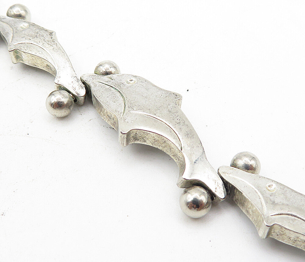 925 Sterling Silver  Vintage Shiny Dolphin Motif Link Chain Bracelet  BT3745