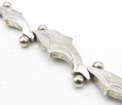 925 Sterling Silver  Vintage Shiny Dolphin Motif Link Chain Bracelet  BT3745