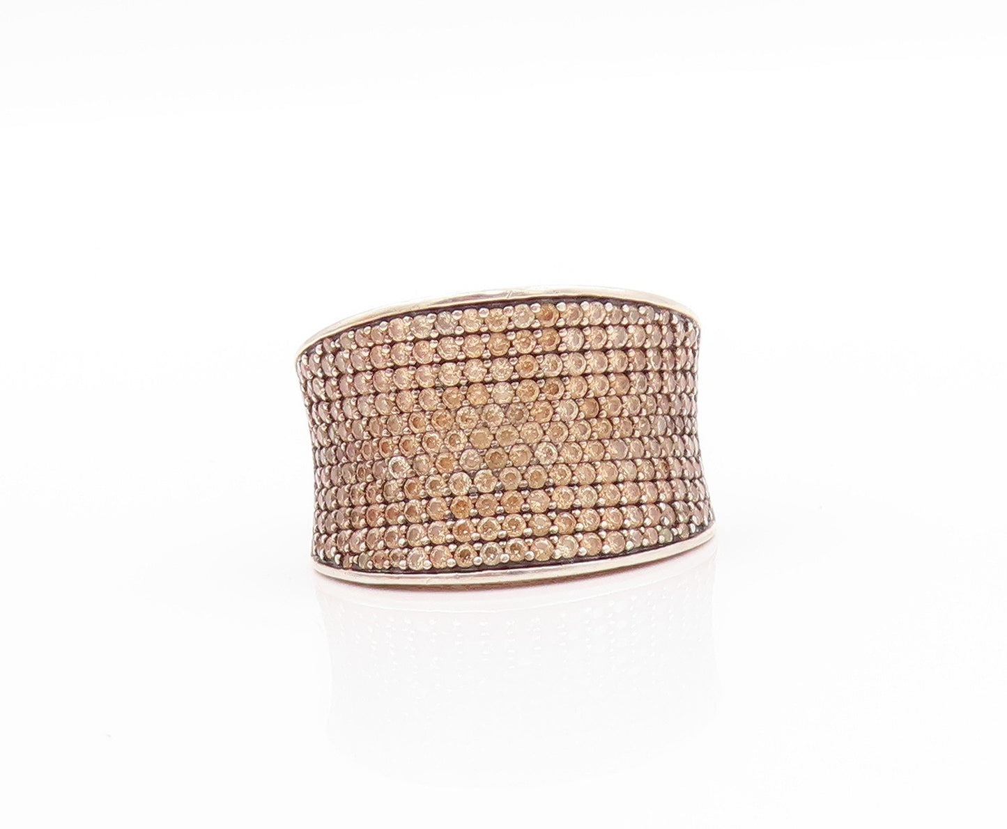 925 Sterling Silver Vintage Ring Gold Plated Champagne CZ Inlay  Sz 7  RG32559