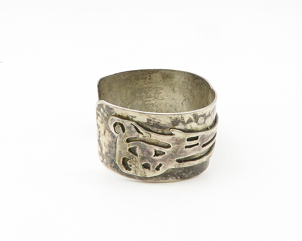 925 Sterling Silver  Vintage Brutalist Pattern Oxidized Cuff Bracelet  BT7624