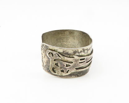 925 Sterling Silver  Vintage Brutalist Pattern Oxidized Cuff Bracelet  BT7624