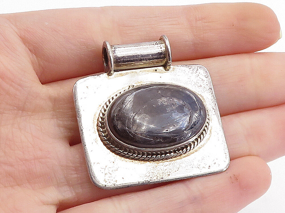 925 Sterling Silver  Vintage Agate Twist Trim Square Side Pendant  PT5181