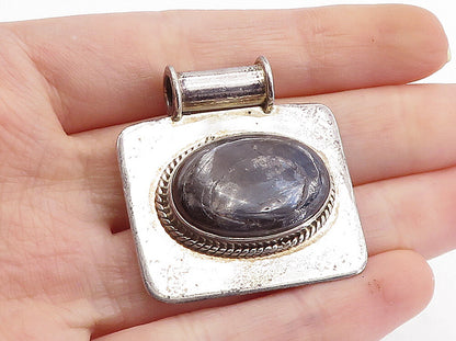 925 Sterling Silver  Vintage Agate Twist Trim Square Side Pendant  PT5181
