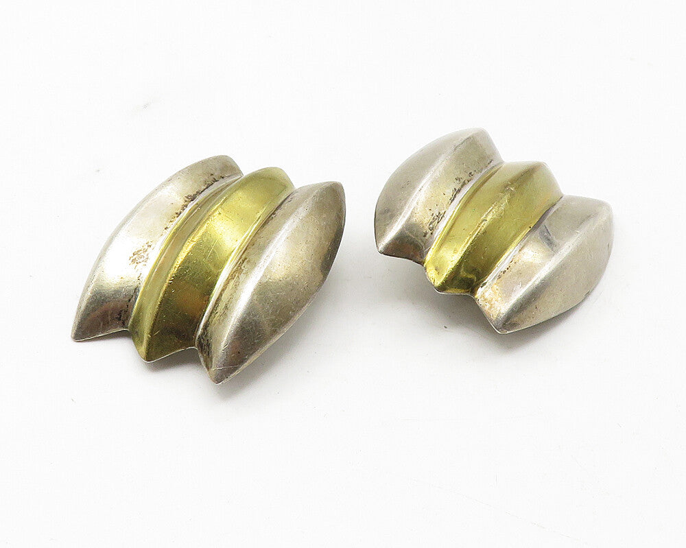 MEXICO 925 Sterling Silver  Vintage Two Tone Non Pierce Drop Earrings  EG5894