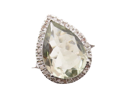 925 Sterling Silver Vintage Ring Drop Cut Topaz Halo Topaz  Sz 7  RG30881