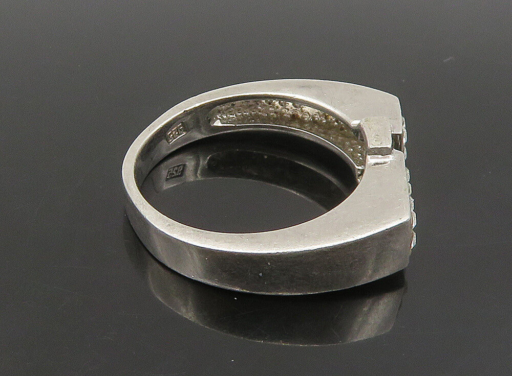 925 Sterling Silver  Vintage Rhinestones Square Band Ring Sz 7.5  RG23623