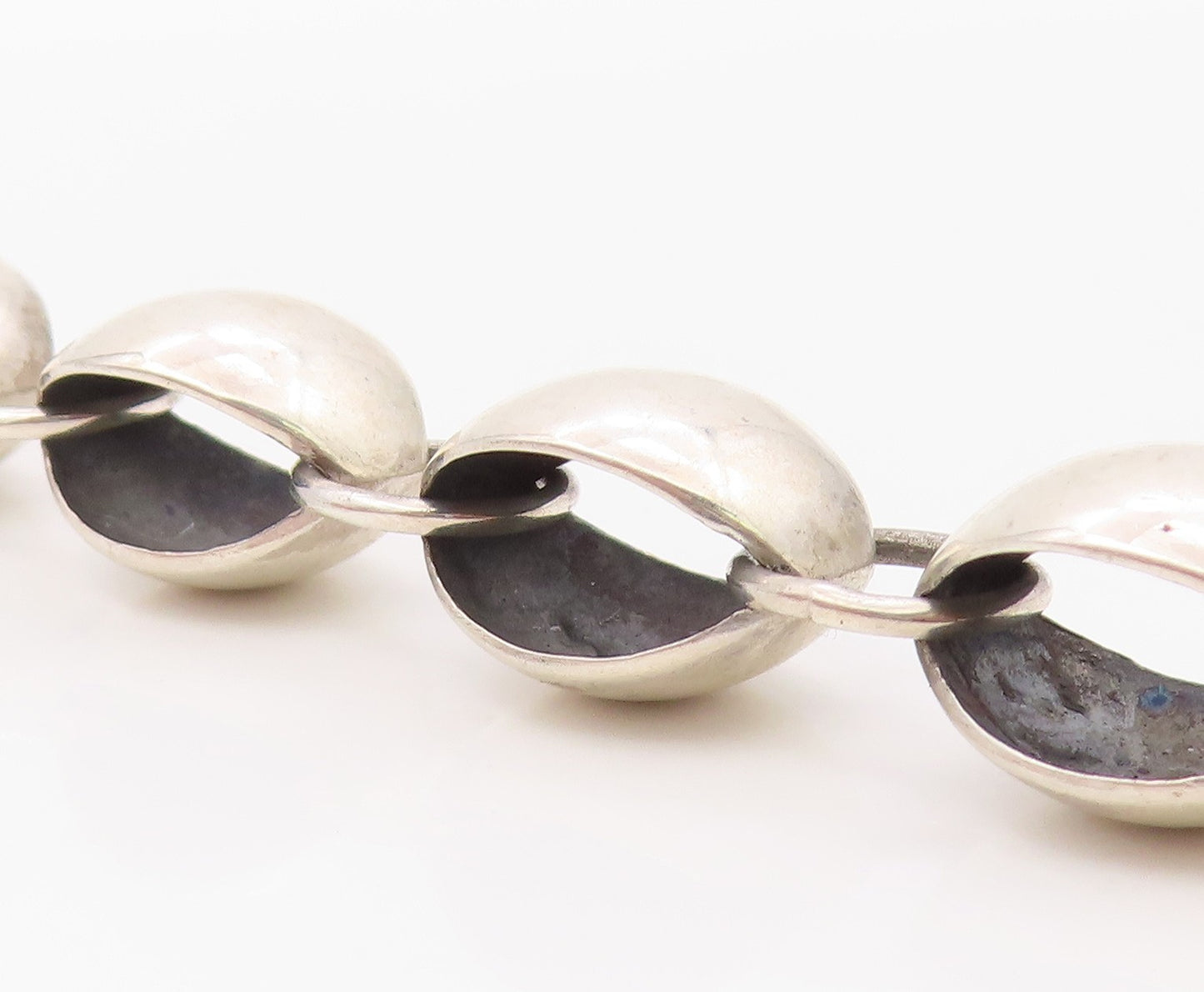 925 Sterling Silver Vintage Bracelet Chunky Puffy Sculptural Bead Link  BT12141