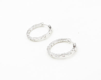 925 Sterling Silver   Sparkling Cubic Zirconia Round Hoop Earrings  EG8930