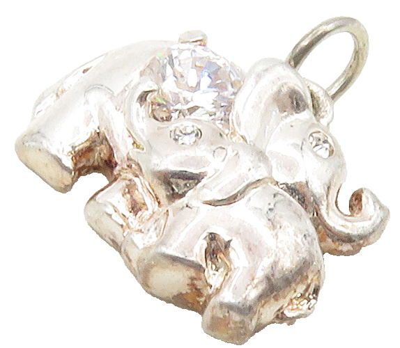 925  Silver  Vintage Shiny Cubic Zirconia Elephant Mom & Baby Pendant  PT12999