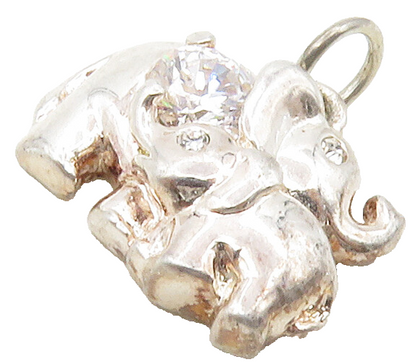 925  Silver  Vintage Shiny Cubic Zirconia Elephant Mom & Baby Pendant  PT12999