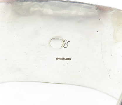 925 Sterling Silver  Vintage Two Tone Hammered Floral Cuff Bracelet  BT3442