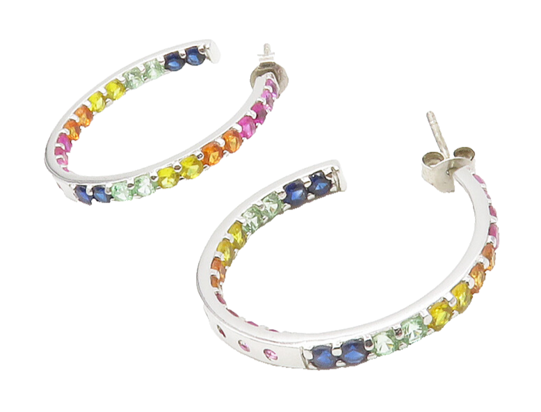 925 Sterling Silver Multi Color Topaz Shiny Round JHoop Earrings EG6981