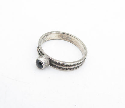 925 Silver Vintage Black Onyx Etched Solitaire Ring Sz 8 RG5100